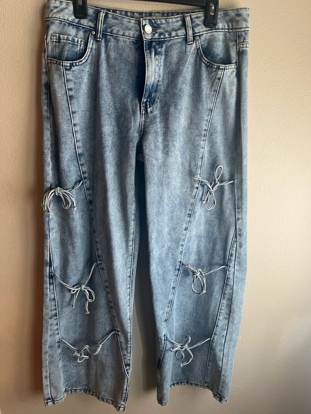 Light Blue Women's Denim Jeans with Tie Detail